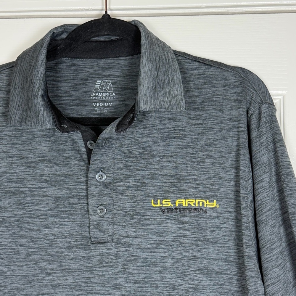 J America Sportswear US ARMY VETERAN Gray Marled Athletic Polo Size Medium USA